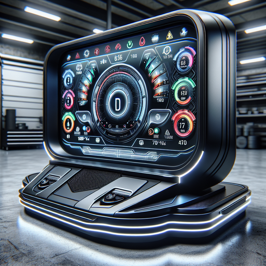 A modern dashboard displaying an Individual Trailer TPMS with colorful tire readings in a clean garage.