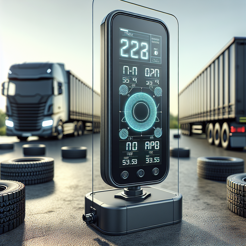 A modern TPMS display panel monitoring trailer tire pressure and temperature.