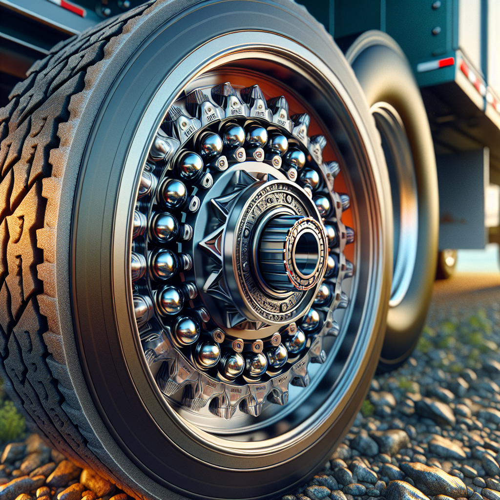 Close-up of a trailer's wheel hub with a focus on the wheel bearing.