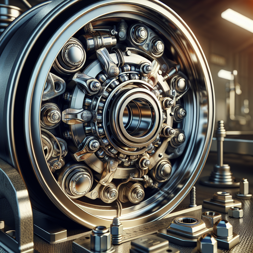 Close-up view of wheel bearings on a trailer's wheel assembly showing metallic details.
