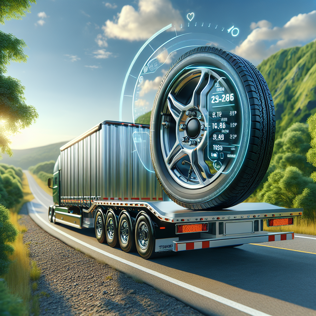A trailer with a tire monitoring system parked on a road surrounded by trees.