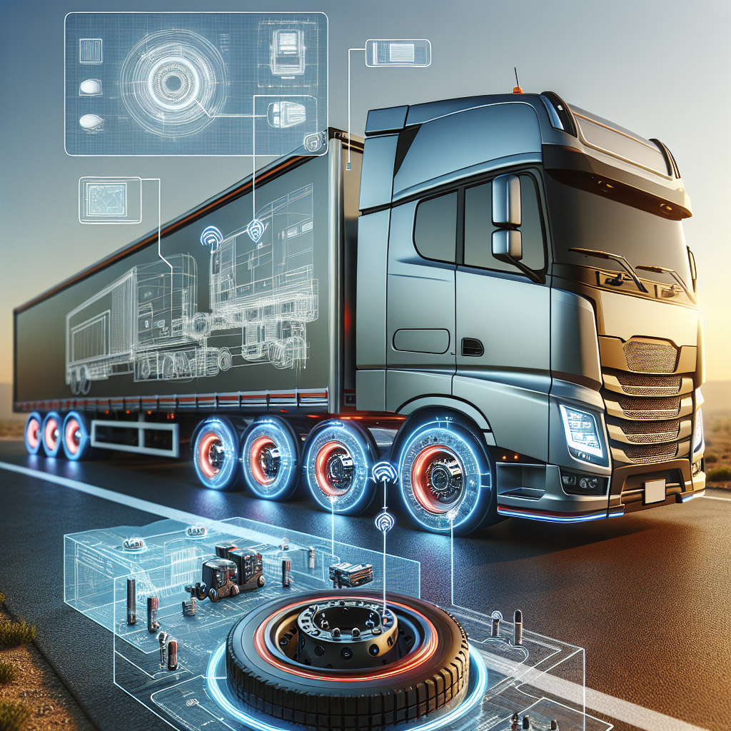 A modern trailer showcasing an advanced tire monitoring system.