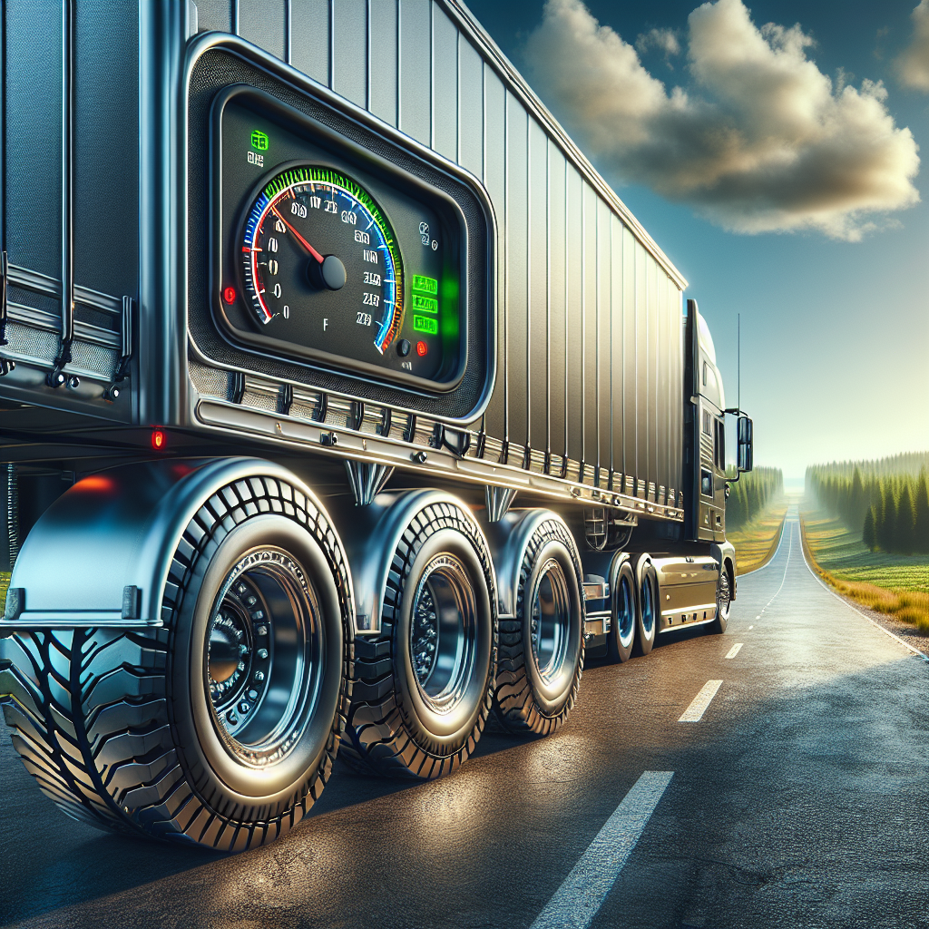 A trailer equipped with an air pressure monitoring system on a rural road.