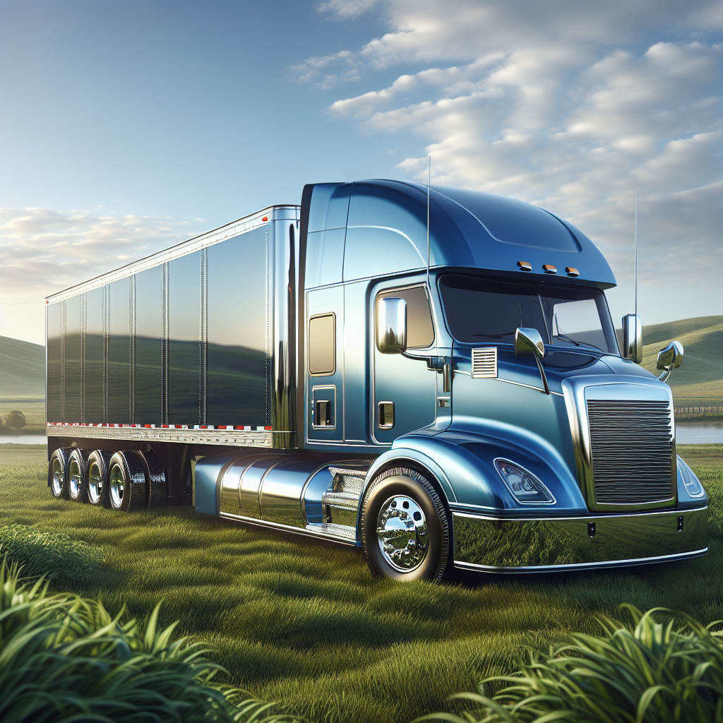 A blue trailer in a rural landscape emphasizing tire monitoring systems.