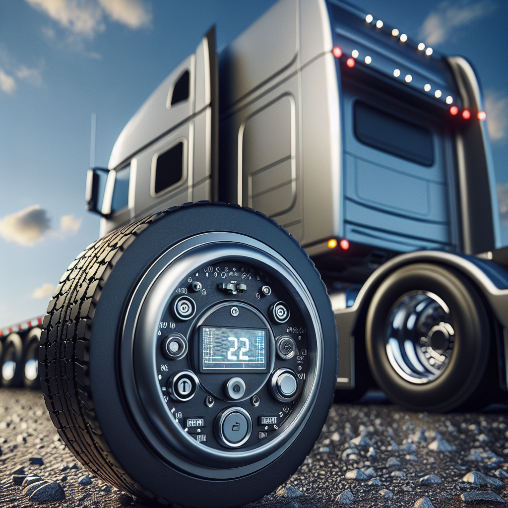 A TPMS unit for trailers displayed with a trailer on a gravel road.