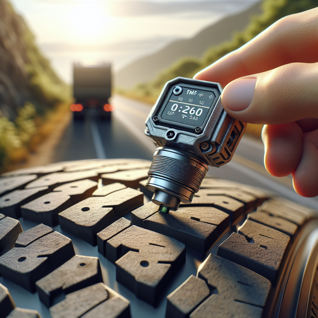 A TPMS sensor installed on a trailer tire.
