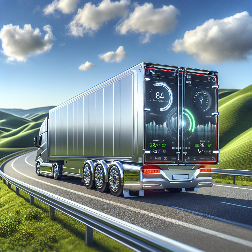 A modern trailer with a tire pressure monitoring system parked on a scenic highway.
