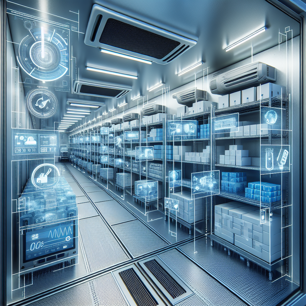 An interior view of a refrigerated trailer with temperature monitoring equipment.