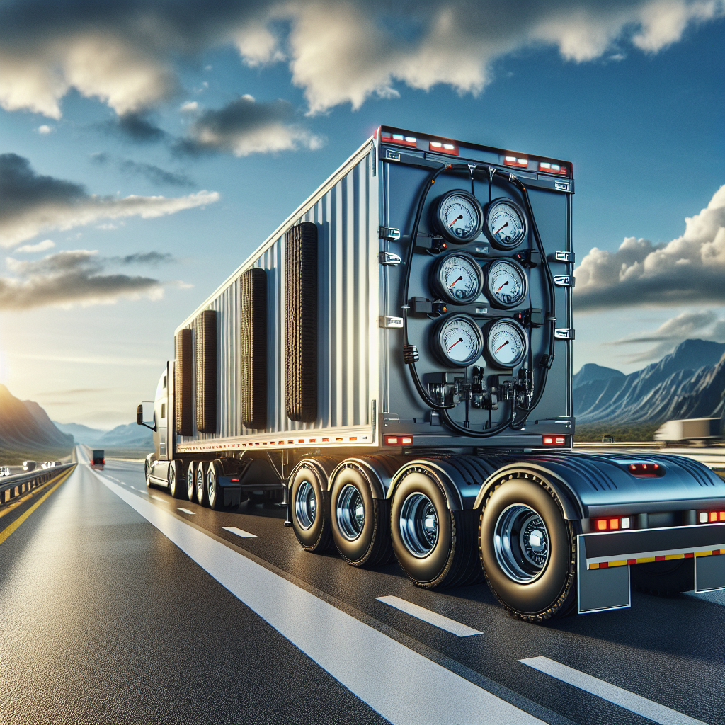 A trailer with a tire pressure monitoring system on a highway.