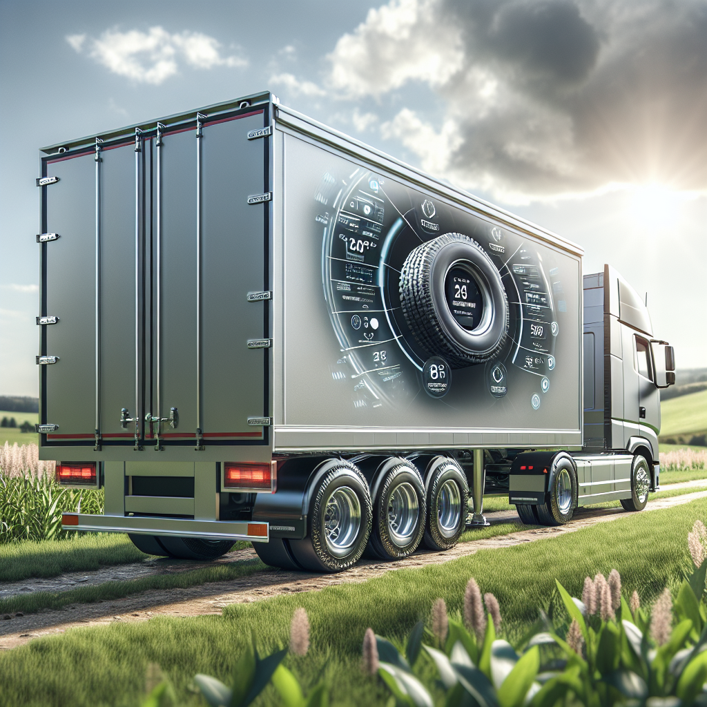 A trailer with a tire monitoring system in a sunny landscape.