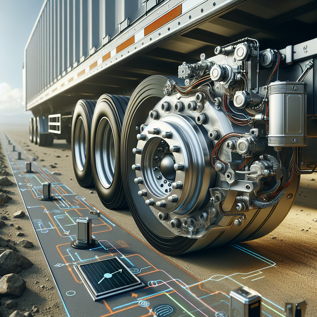 A close-up of a trailer axle box with temperature sensors on a mixed terrain.