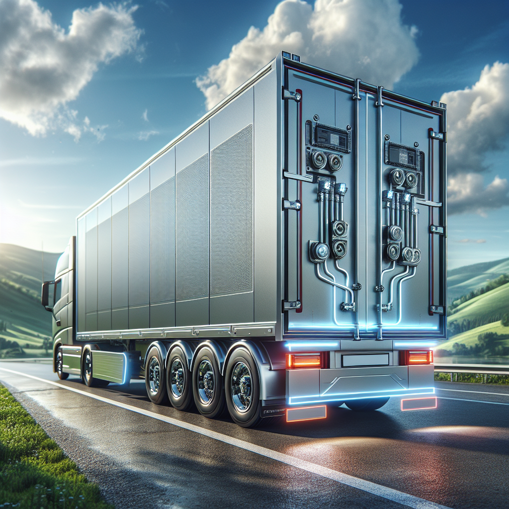 A smart trailer with visible temperature sensors parked on a highway.