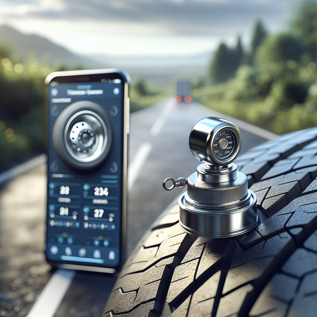 A Bluetooth trailer tire pressure monitoring system with a tire and sensor.