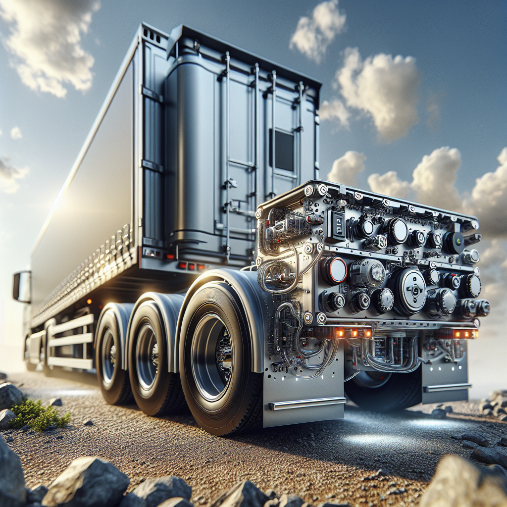 A trailer on rugged terrain with visible temperature sensors on the axle box.