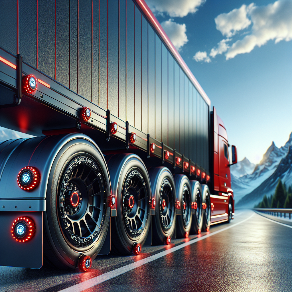 A trailer with tire monitoring systems parked on a scenic highway.