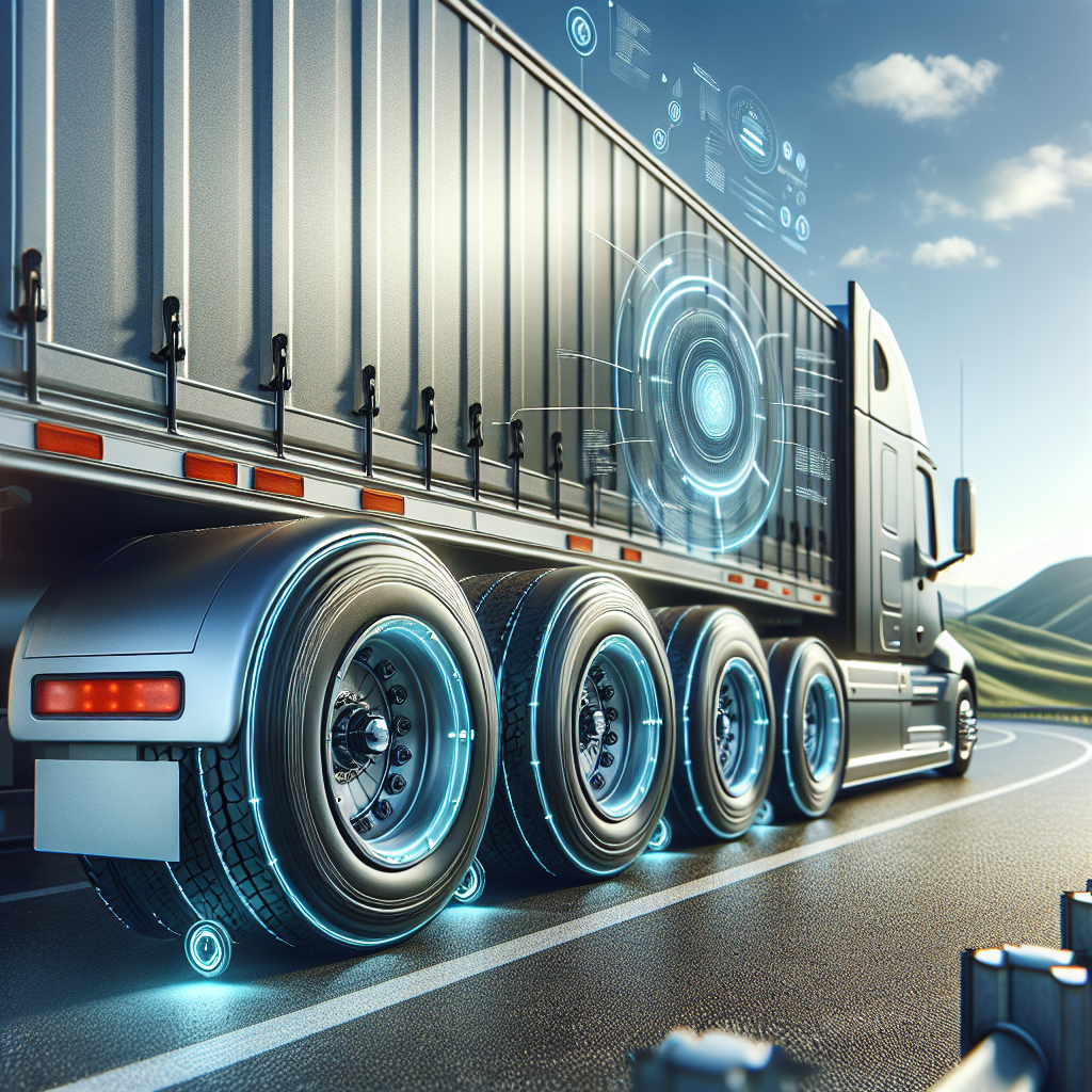 A modern trailer with advanced tire monitoring systems on a highway.