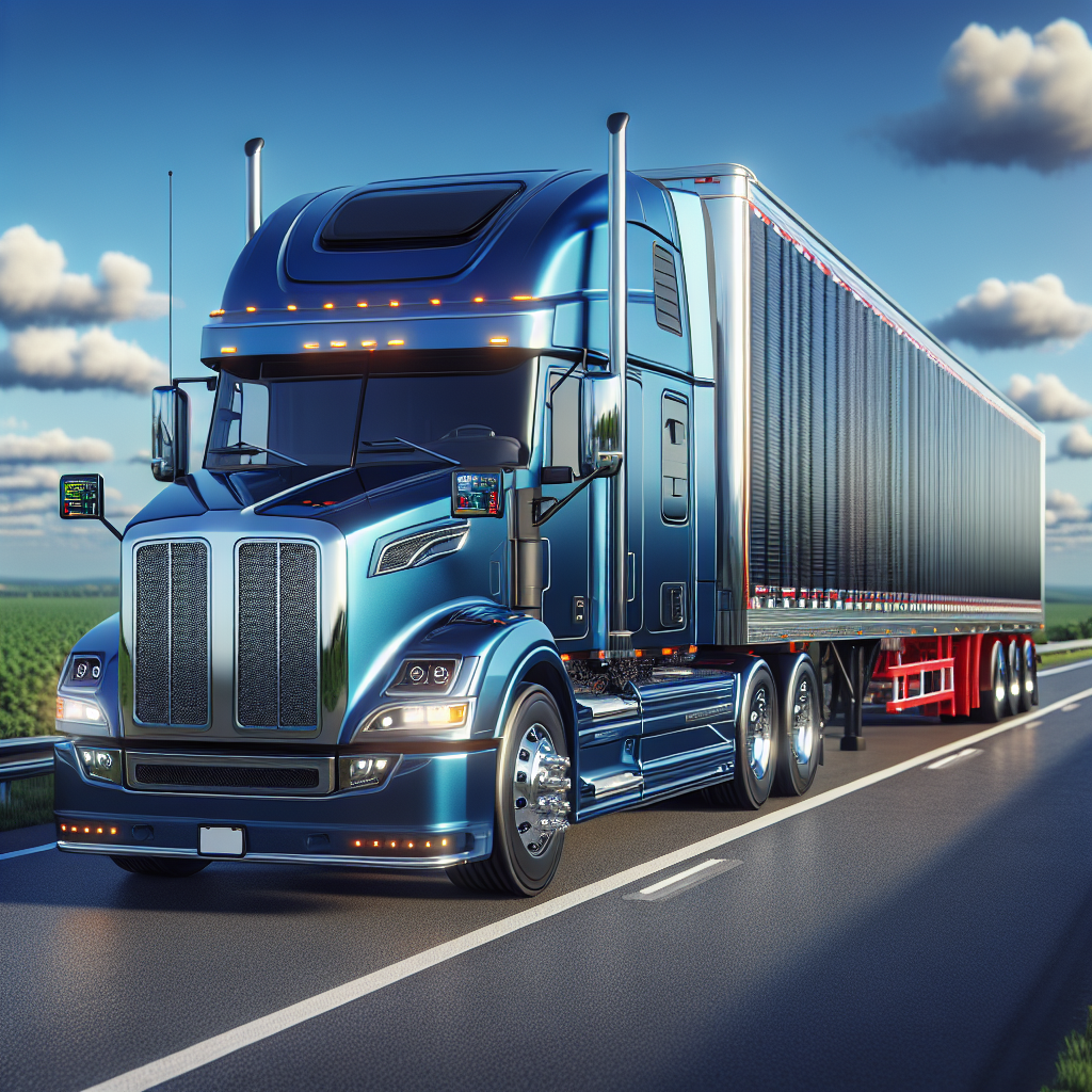A truck and trailer on a highway with a focus on tire pressure monitoring systems.