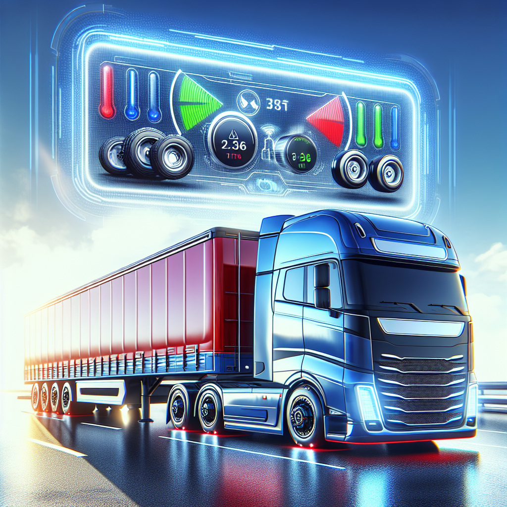 A Tire Pressure Monitoring System (TPMS) displayed on a truck and trailer.