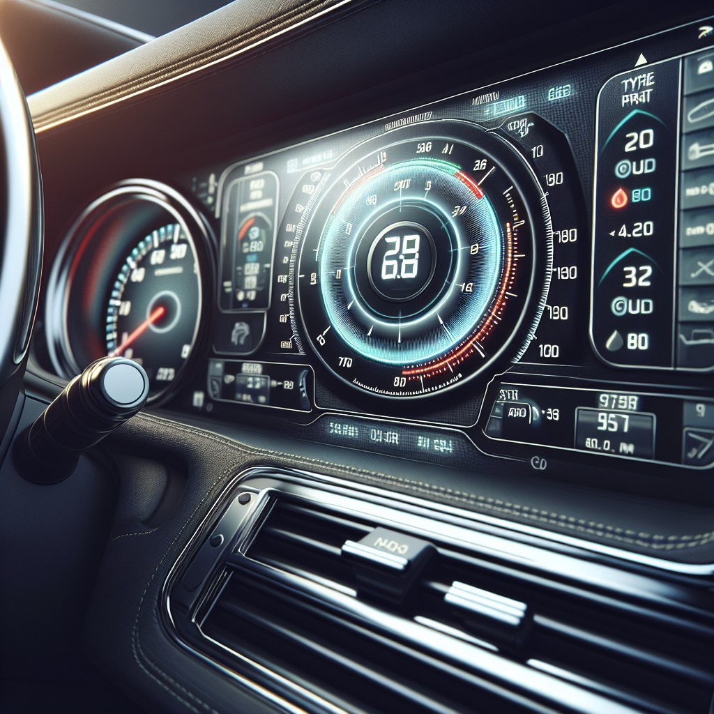 A close-up view of a tyre pressure monitor on a car dashboard.