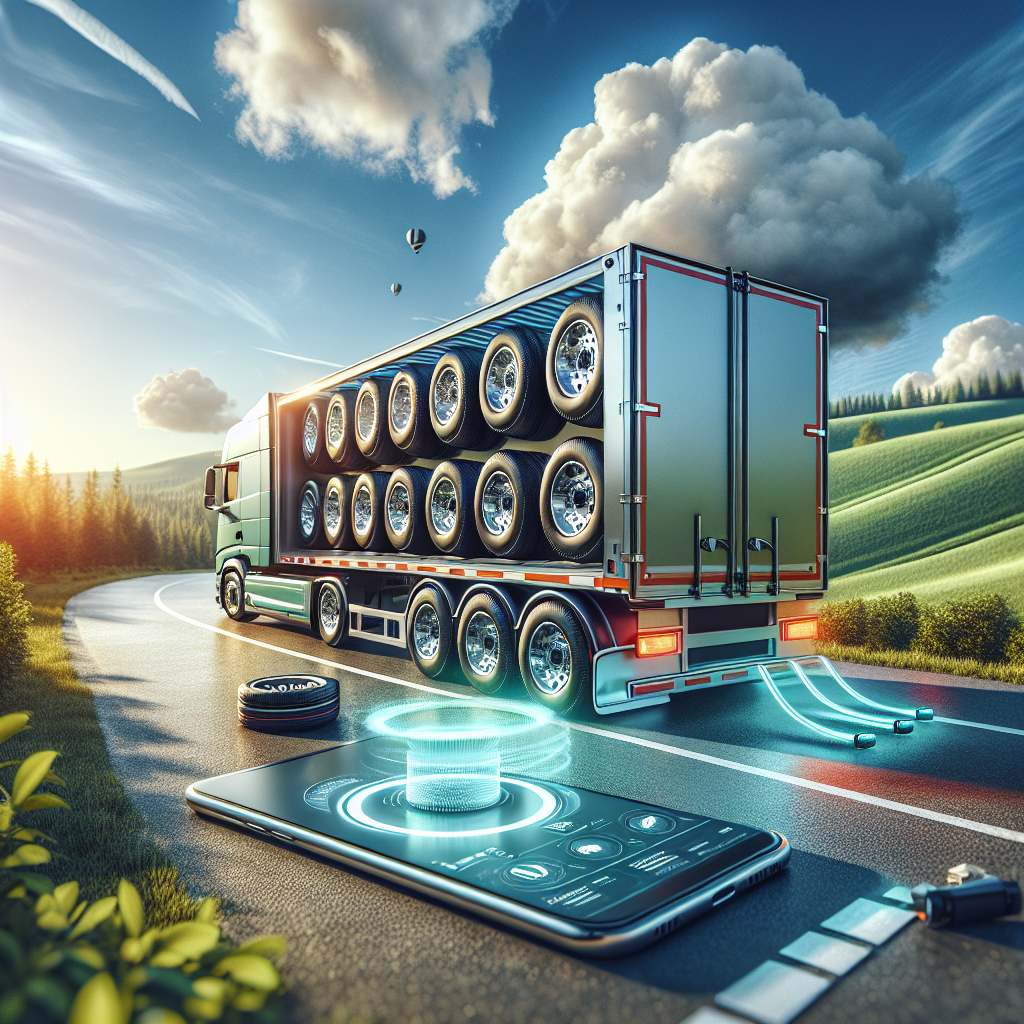 A modern trailer with advanced tire monitoring systems in a scenic outdoor setting.