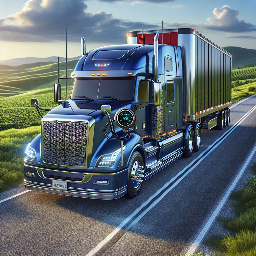 A truck and trailer showcasing a Tire Pressure Monitoring System with a scenic highway background.