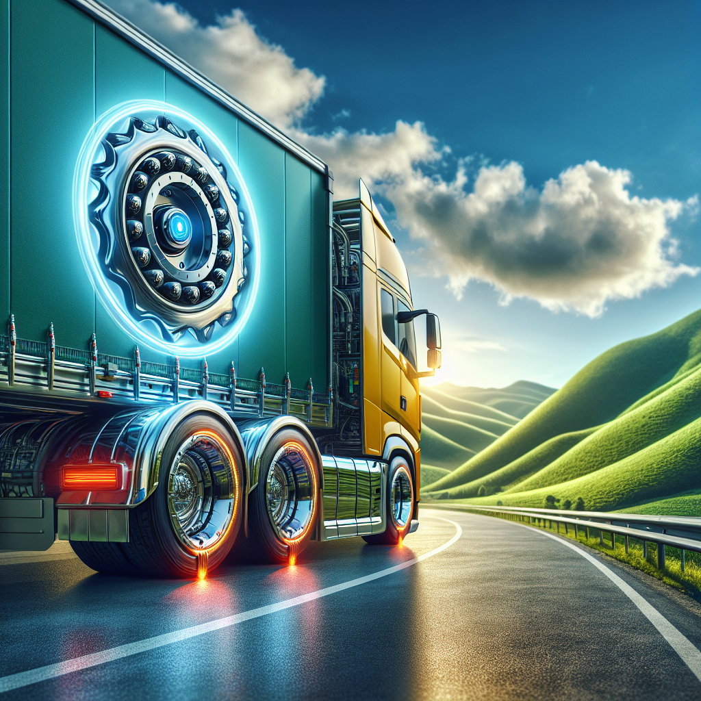 A trailer with advanced tire monitoring systems parked on a scenic highway.