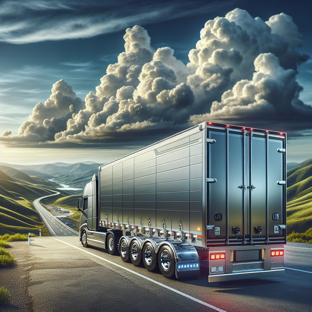 A trailer by a scenic highway with a focus on its tire pressure monitoring system.