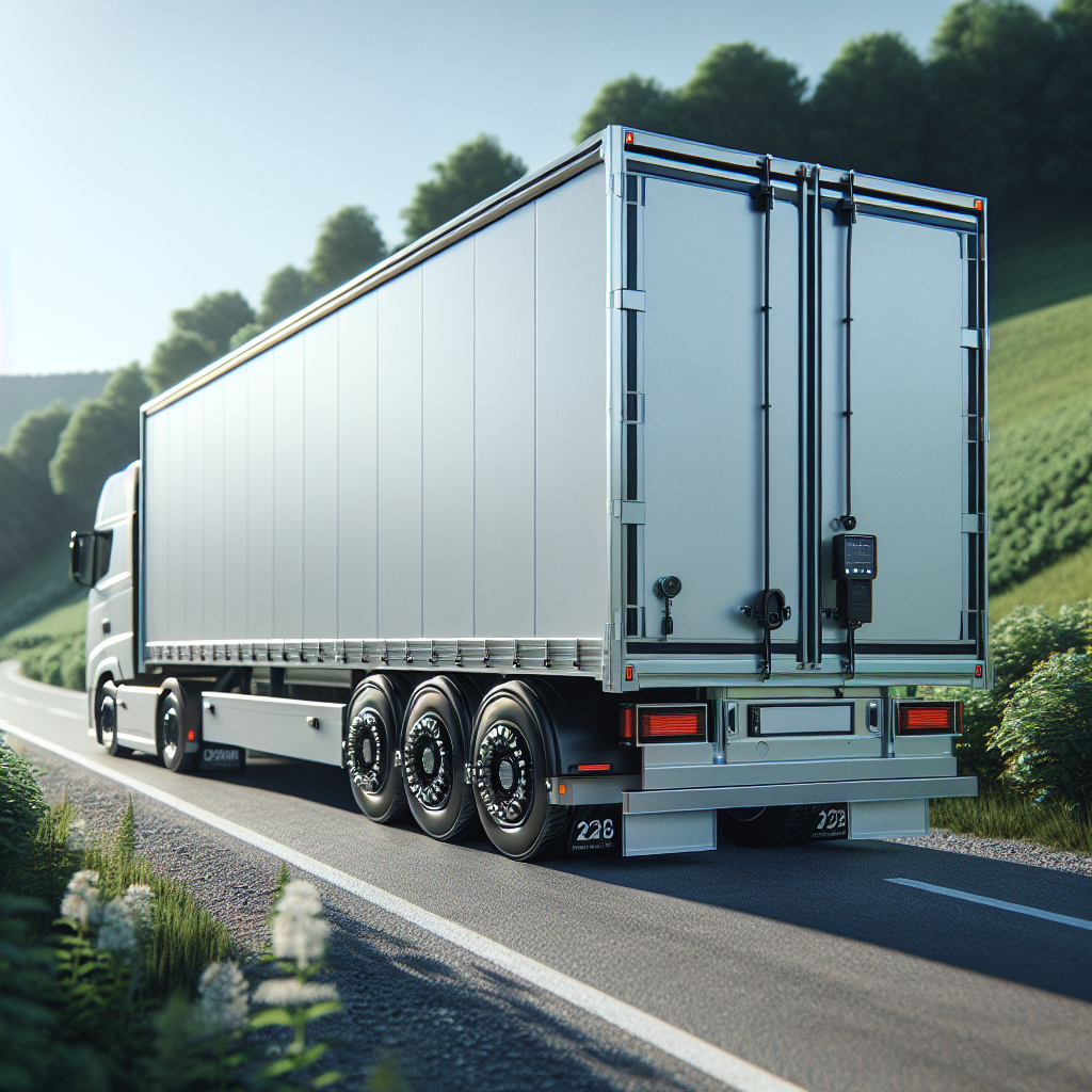 A trailer with a tire pressure monitoring system on a scenic roadside.