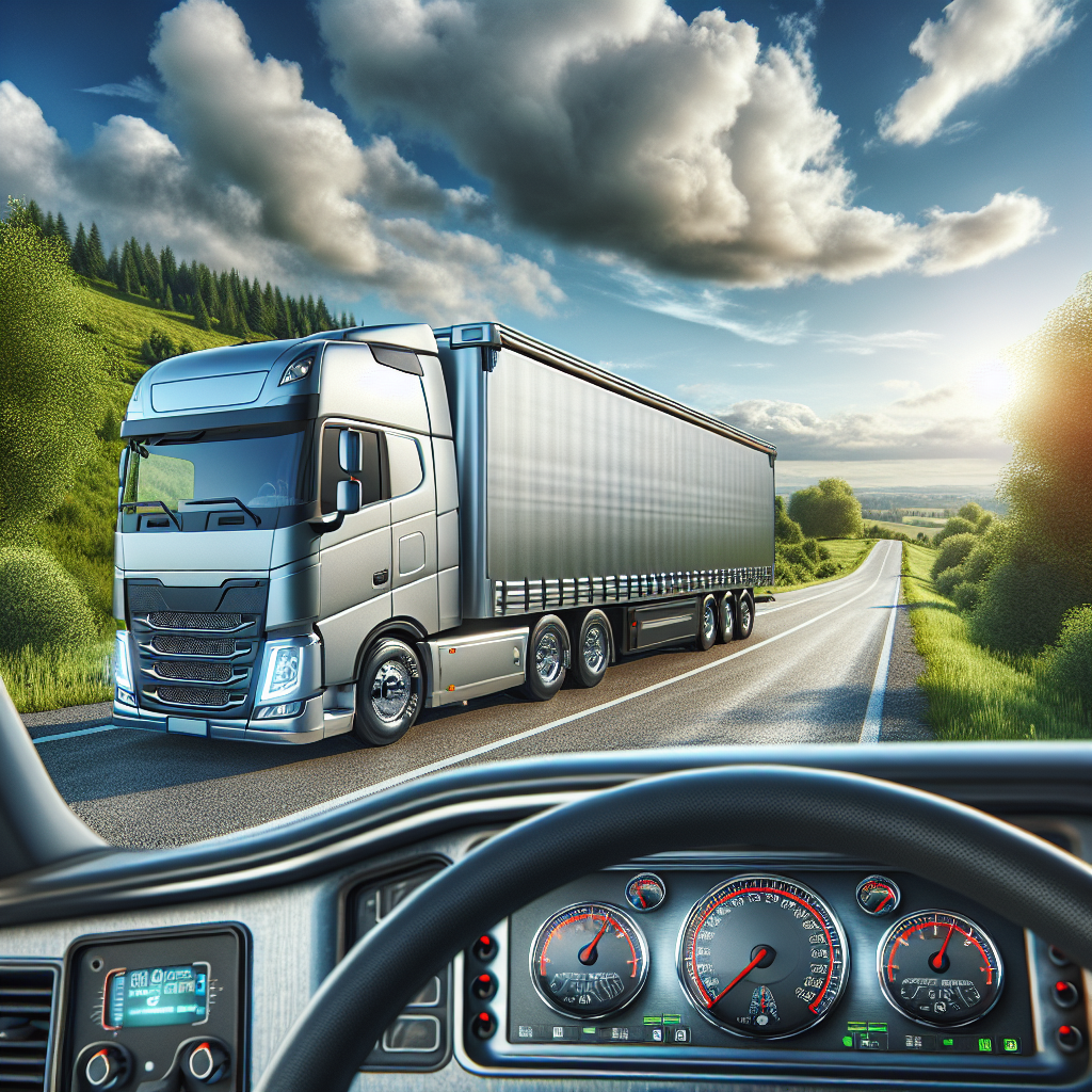 A trailer on a scenic highway with emphasis on tire pressure monitoring.
