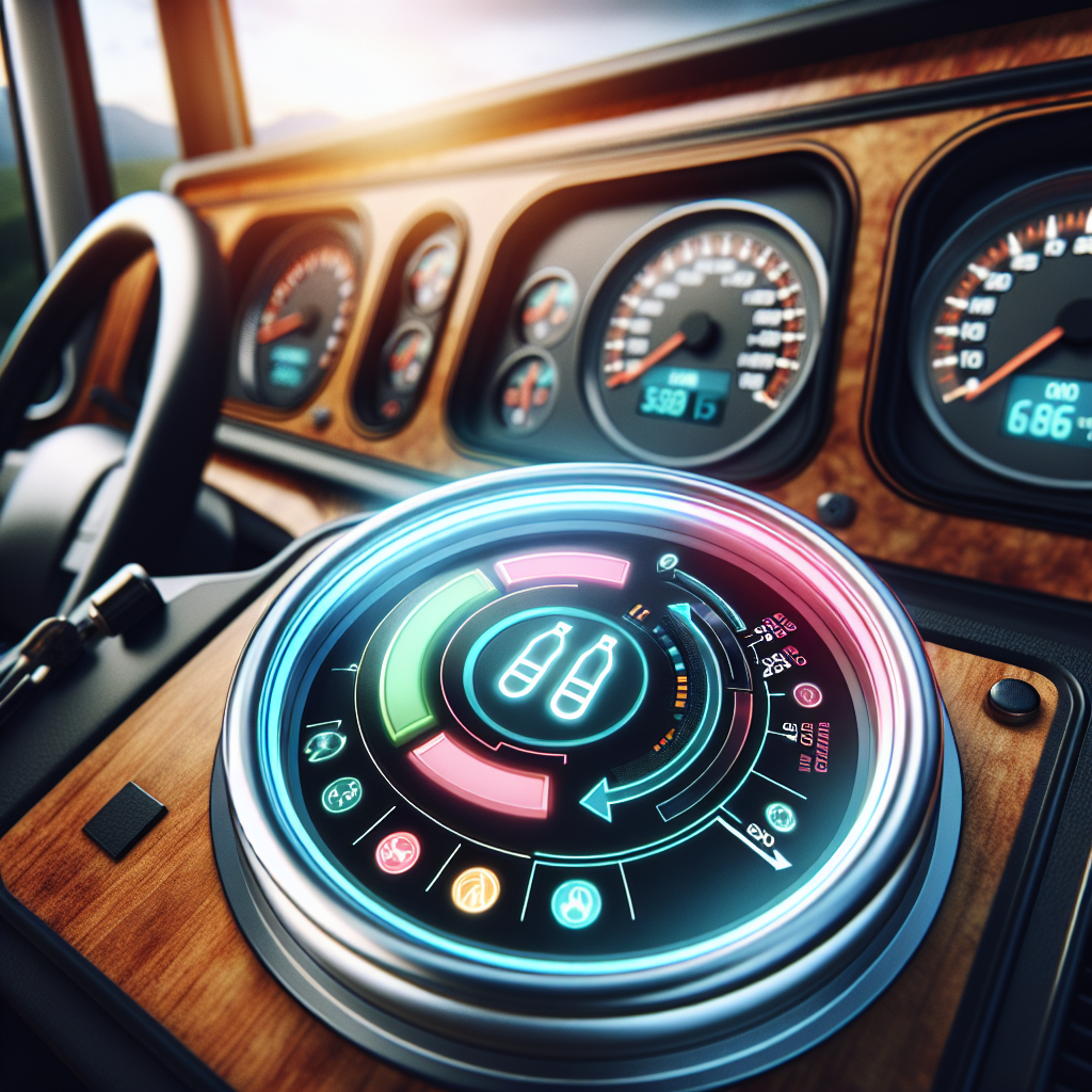Close-up view of a Tire Pressure Monitoring System display on an RV dashboard.