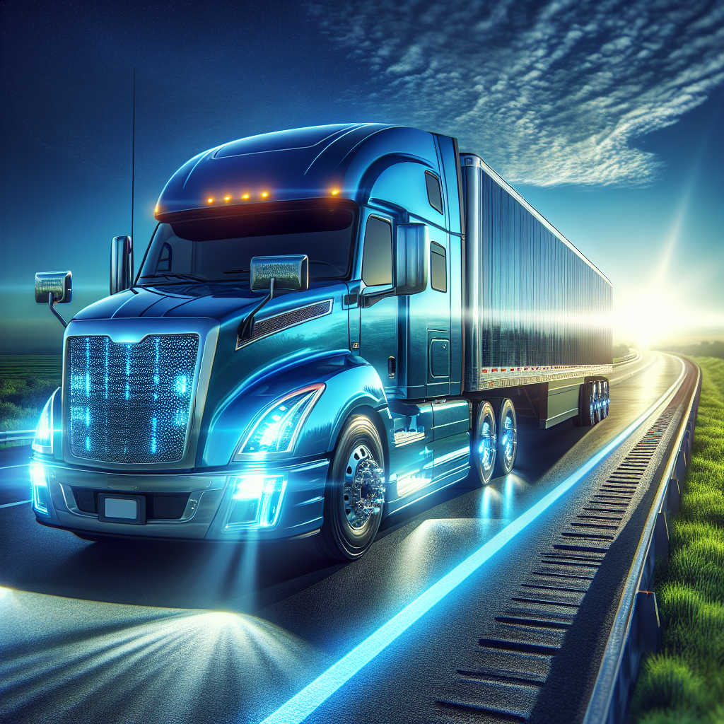 A semi truck with visible tire pressure monitoring sensors on the highway.