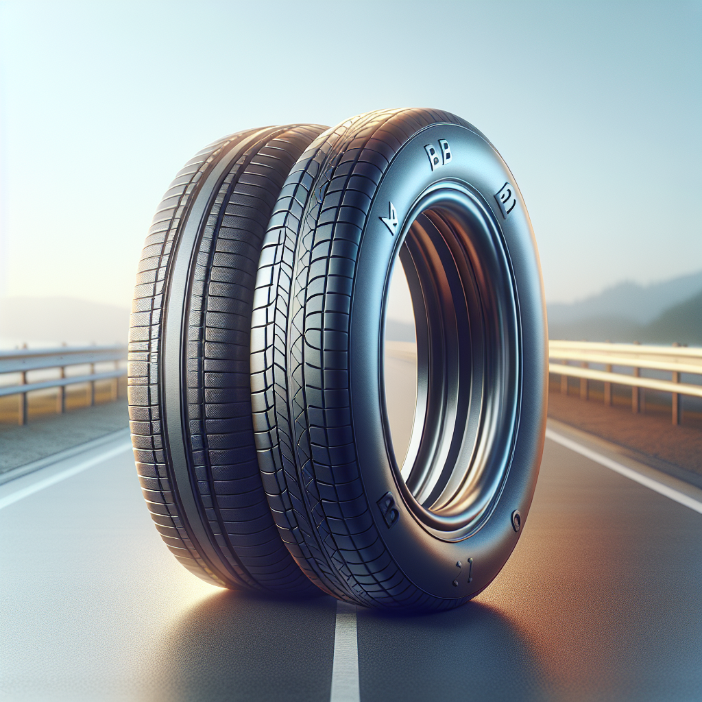 Two trailer tires labeled A and B showcasing their different heat resistance ratings.