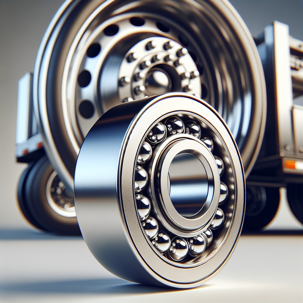A close-up of a wheel bearing with a trailer wheel in the background.