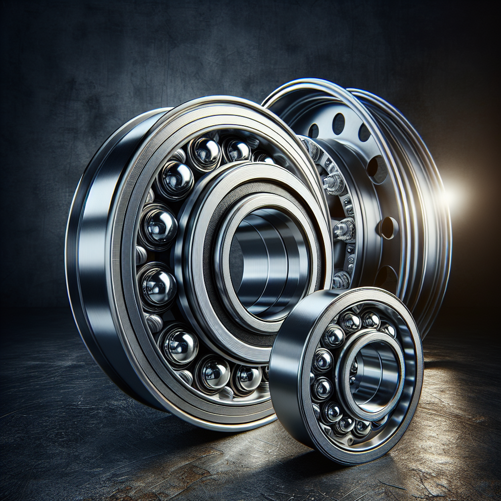 High-quality trailer wheel bearings with a shiny metallic surface against a dark background.