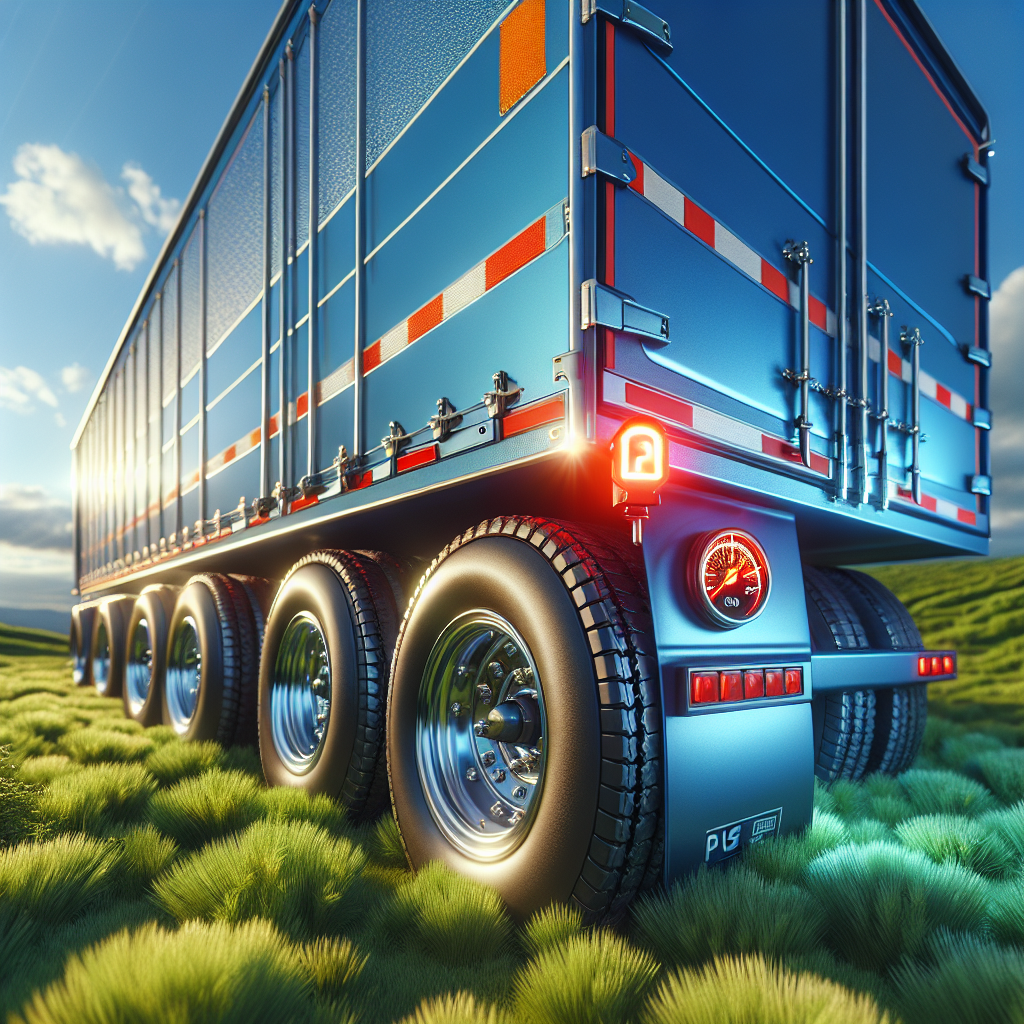 A trailer with its tire PSI light illuminated, set in a natural landscape.