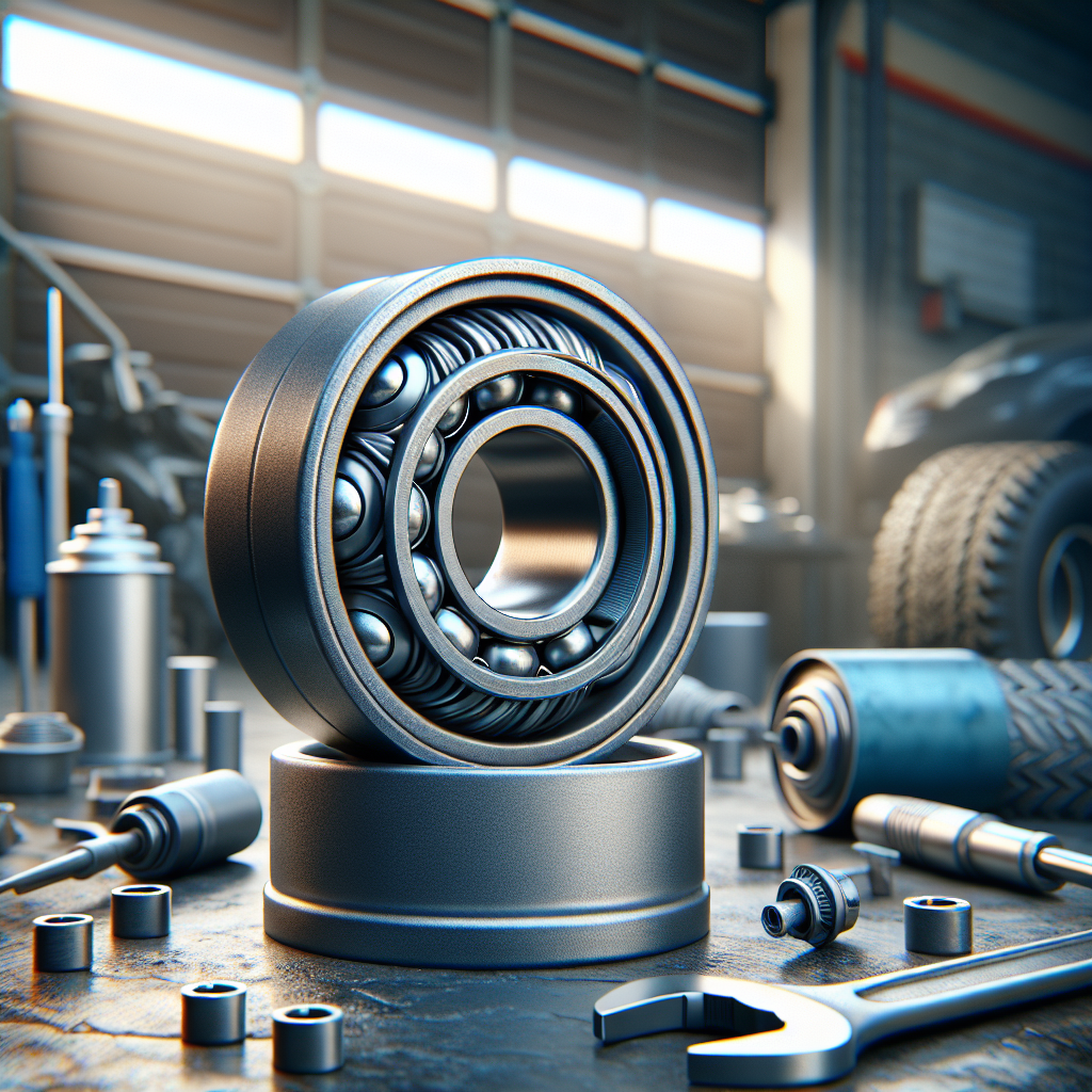 Close-up view of trailer wheel bearings in a mechanic's workspace.
