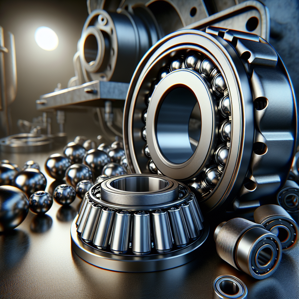 An illustration of various trailer wheel bearings, including roller and ball bearings with a trailer wheel hub background.