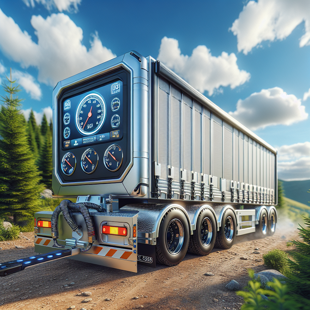 A trailer with a visible tire pressure monitoring system in a scenic outdoor setting.