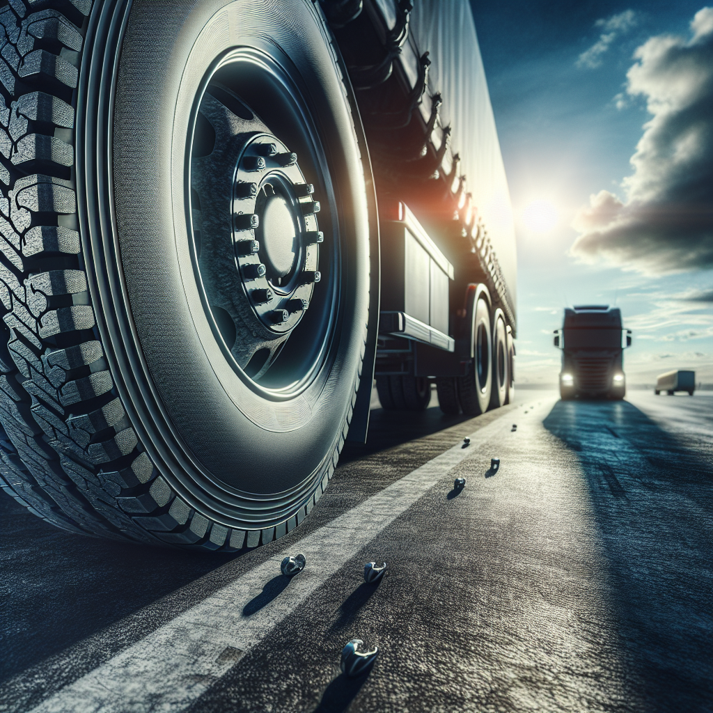 A close-up of a tire on a road, highlighting its texture and tread pattern.