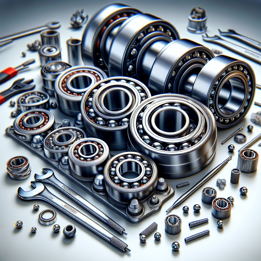 Close-up view of trailer wheel bearings on a workbench, surrounded by tools.
