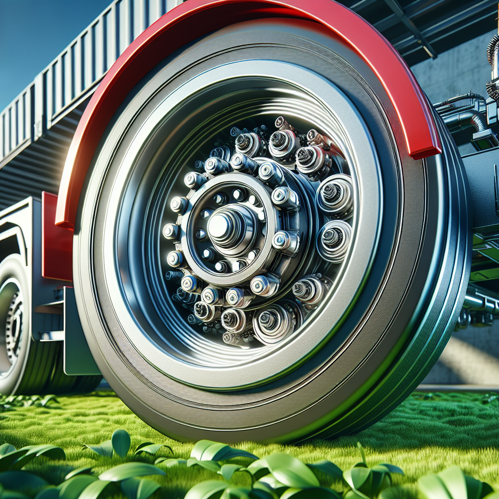 A close-up of a trailer's wheel assembly focusing on the wheel bearings.