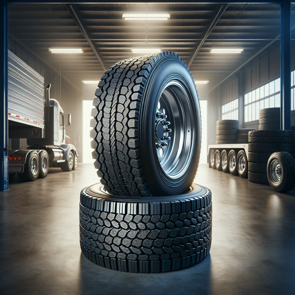 A trailer tire and an automotive tire side by side in a garage setting.