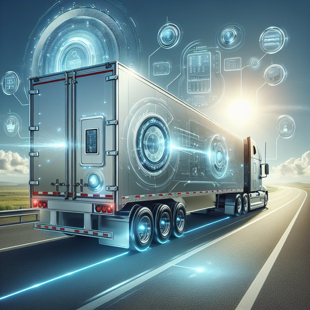 A modern trailer equipped with tracking devices on a highway, showcasing technology for safety and efficiency.