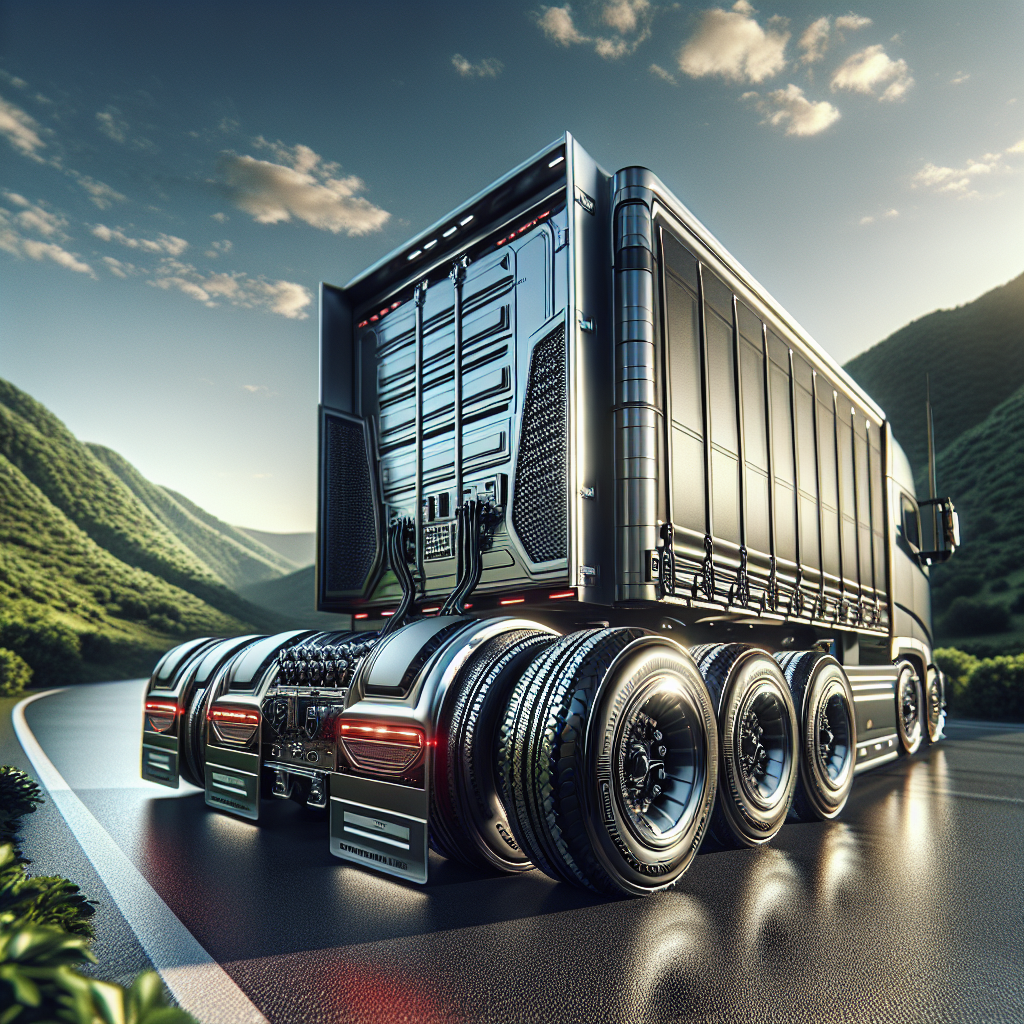 A modern trailer with advanced tire monitoring systems parked on a scenic highway.