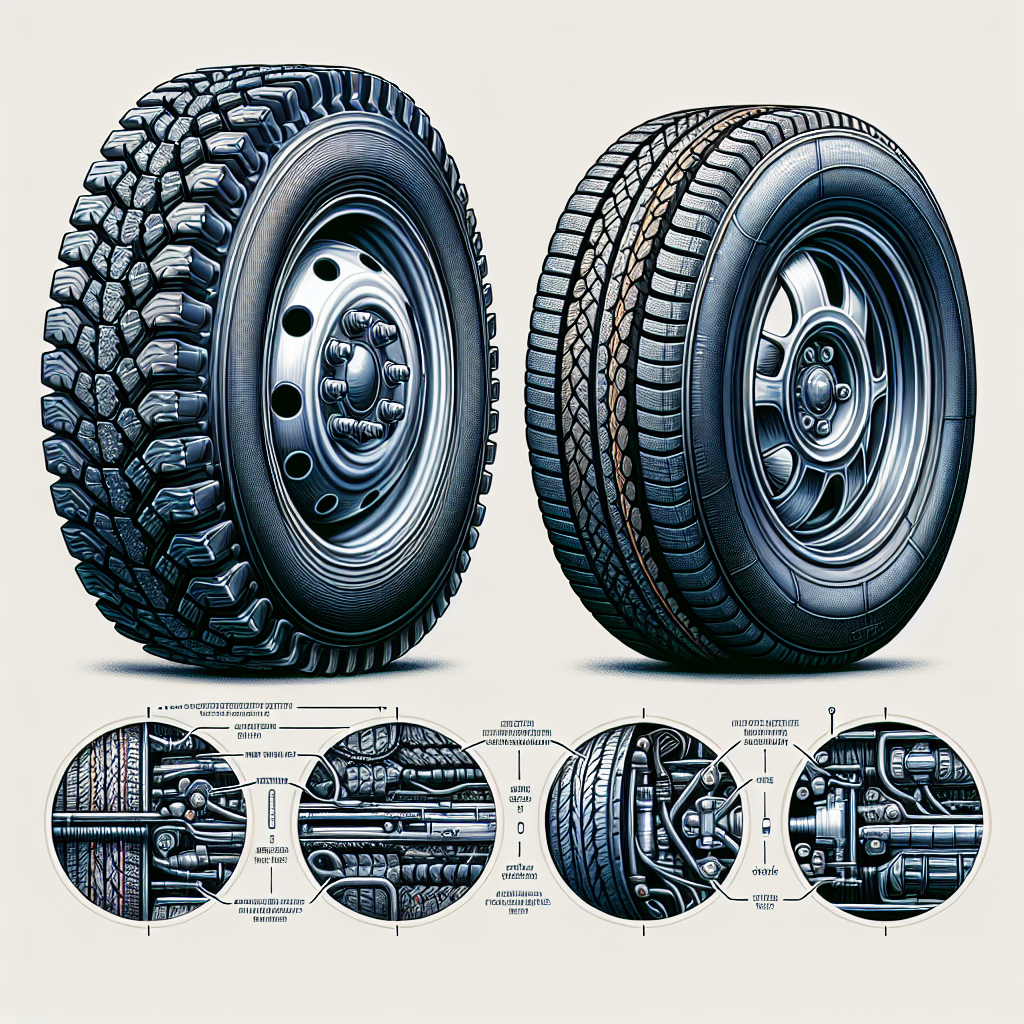 Comparison image of a trailer tire and an automotive tire.