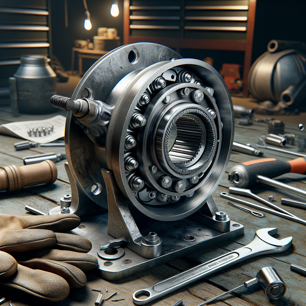 An illustration of a workshop scene showing the removal of trailer wheel bearings with tools.