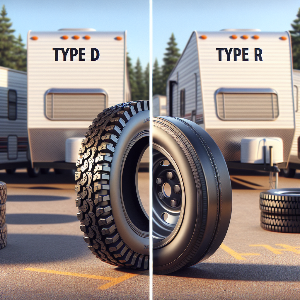 Comparison of D and R trailer tires, showcasing their different designs.