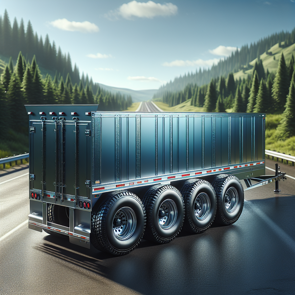 A trailer parked on a scenic highway with well-inflated tires.