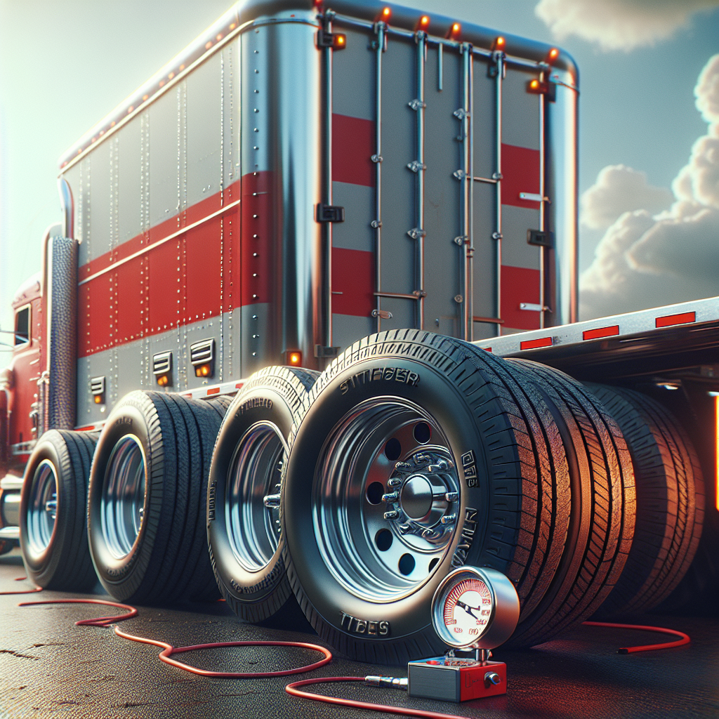 A trailer with temperature-monitoring tires parked on asphalt.
