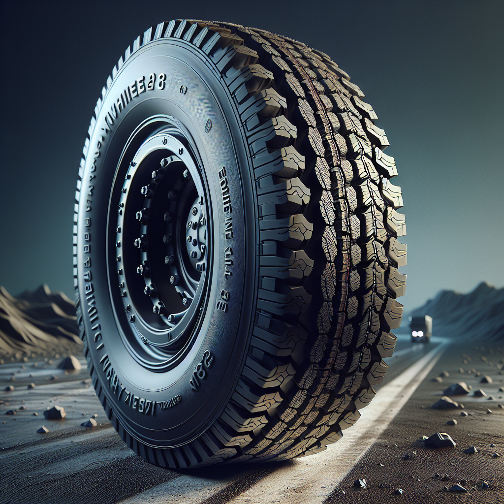 A close-up view of a robust tire designed for towing trailers, emphasizing its tread patterns and durability.
